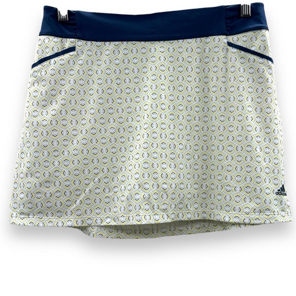 Adidas Yellow White & Indigo Blue Geometric Printed Golf Tennis Skort Sz XL‎